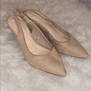 Nude Slingback Kitten Heels Vegan Suede